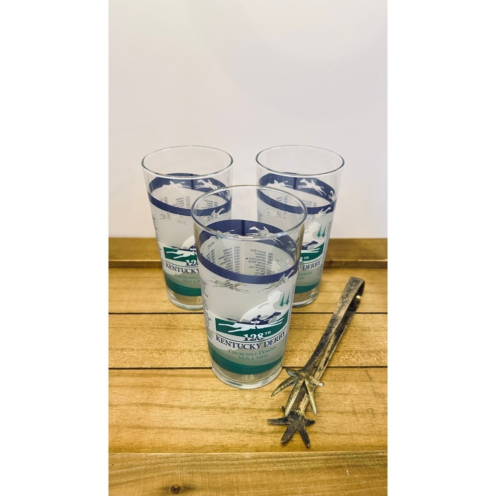 Set of 3 Kentucky Derby Churchill Downs Glasses Set Mint Julep Barware Vintage